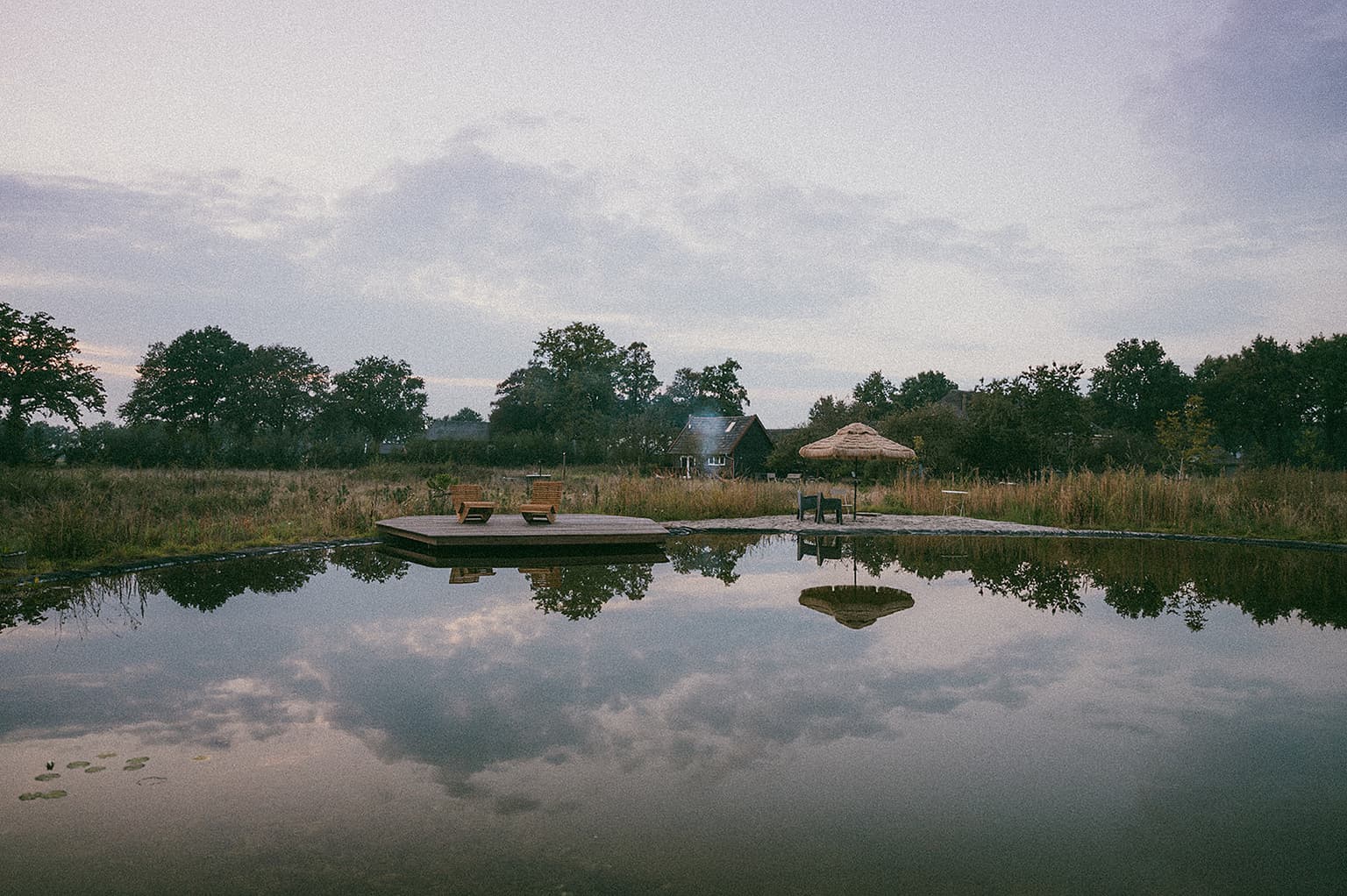 Complete view of the swimming pond at The Makers Barn